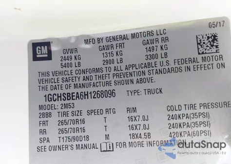 2017 Chevrolet Colorado Wt from USA, damaged, VIN 1GCHSBEA6H1268096